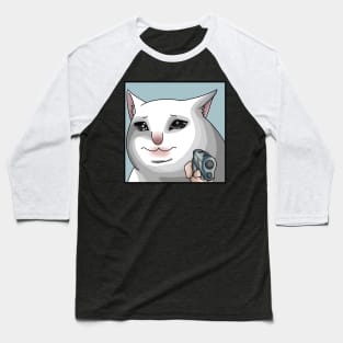 Sad Cat with a Gun Baseball T-Shirt